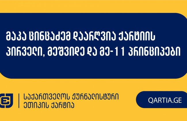 მაკა ცინცაძემ დაარღვია ქარტიის პირველი, მეშვიდე და მე-11 პრინციპები