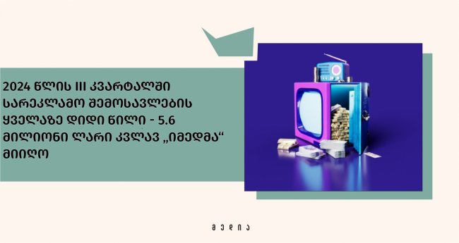 2024 წლის III კვარტალში სარეკლამო შემოსავლების ყველაზე დიდი წილი - 5.6 მილიონი ლარი კვლავ „იმედმა“ მიიღო