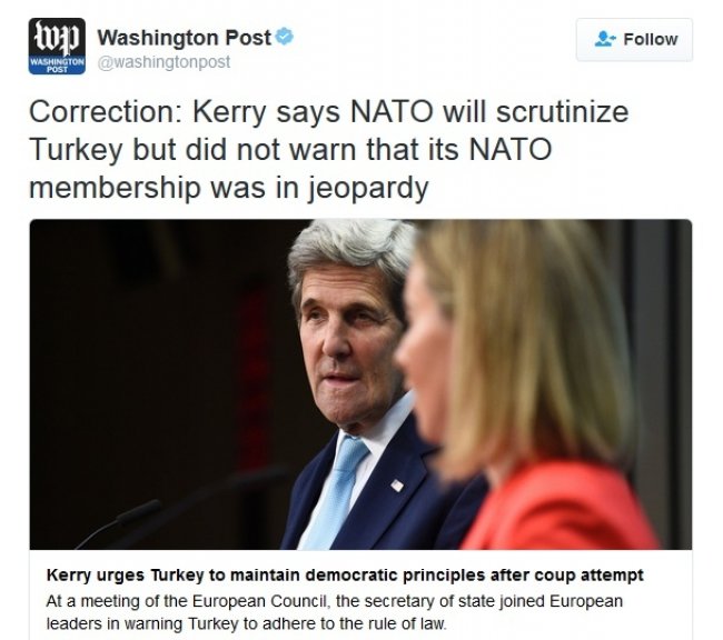 ჯონ კერის არ უთქვამს, რომ თურქეთს NATO-დან გარიცხავენ